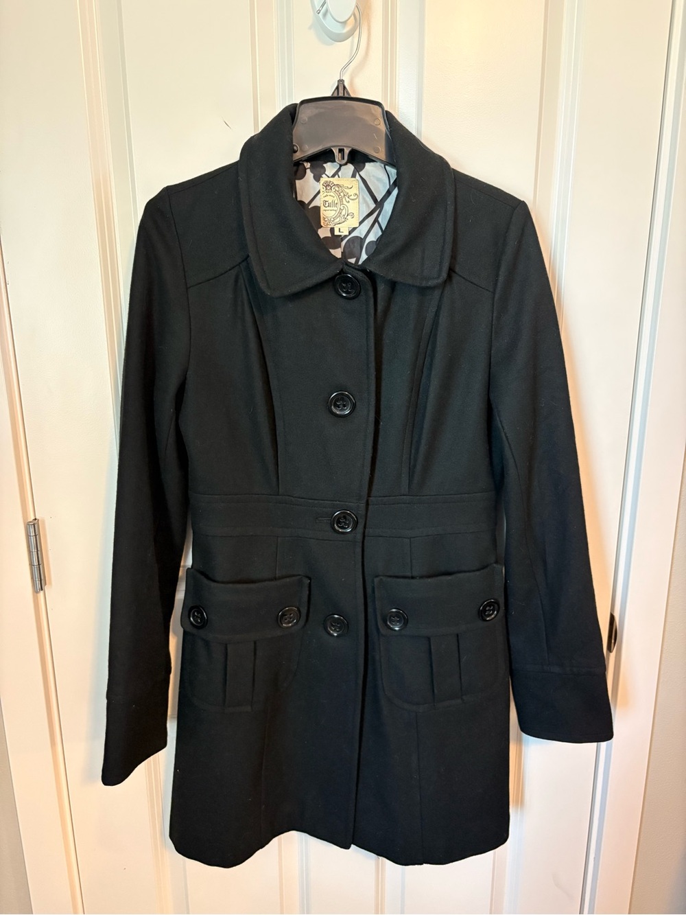 Tulle Black Women's Button-Front Wool-Blend Coat